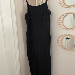 Black square neck sleeveless empire waist  jumpsuit